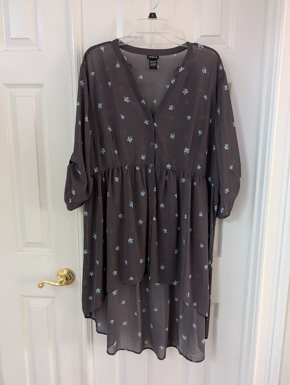 Torrid Gray Floral High-Low Button Front Dress